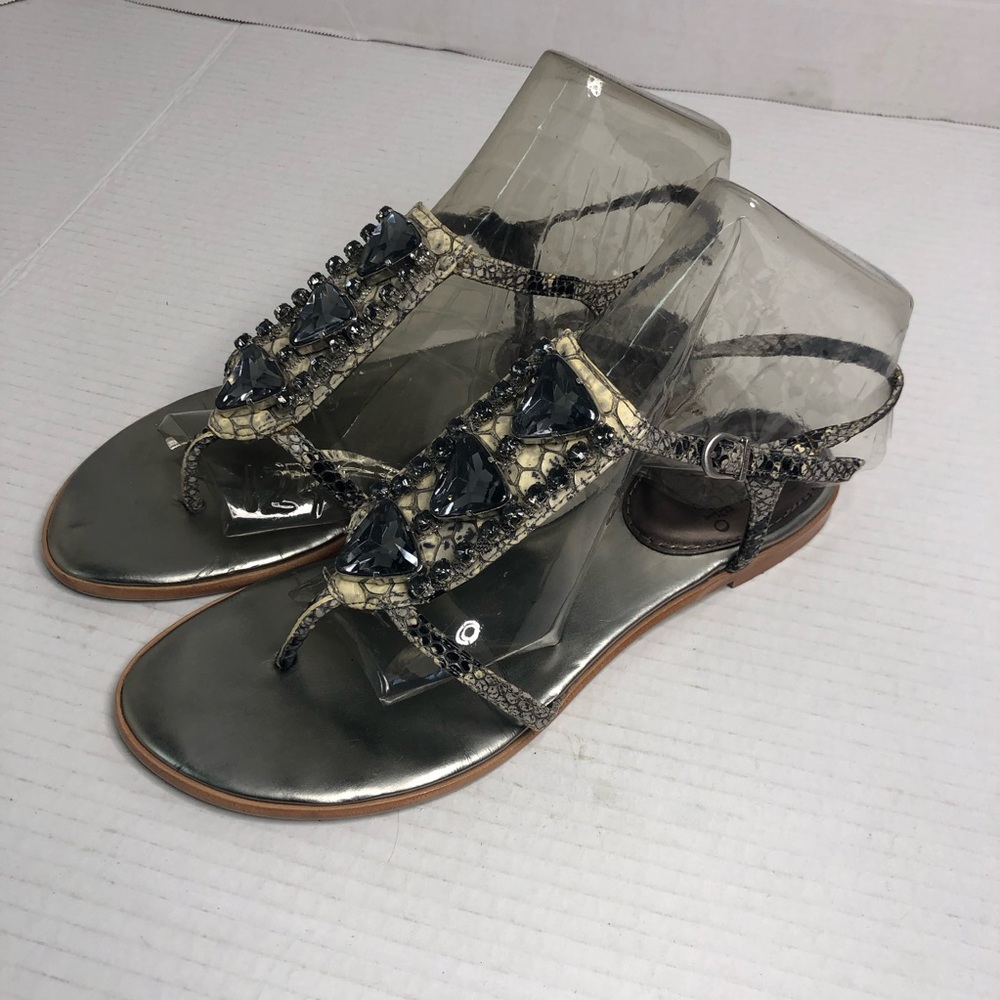Vince Camuto Sandals VC-AMI Womens 7.5 Jeweled Ankle Adjustable Strap Snakeskin